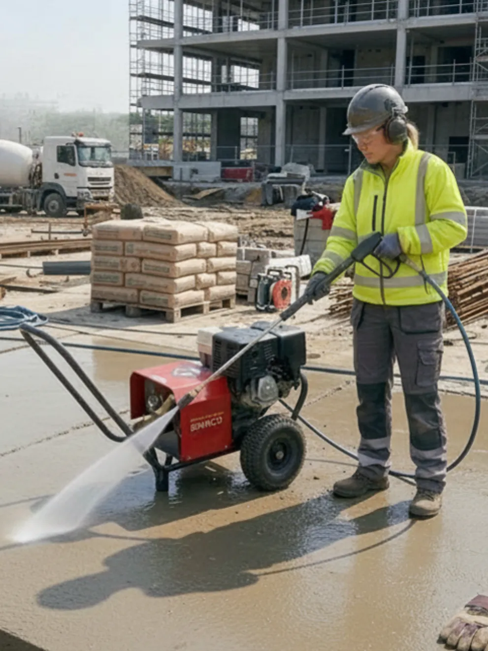Nettoyeur haute pression thermique utilisé sur chantier