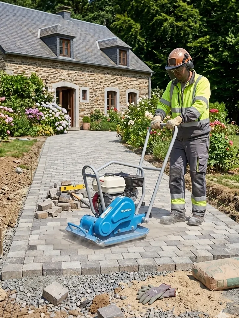 Plaque vibrante thermique utilisée pour compactage de pavés et stabilisé